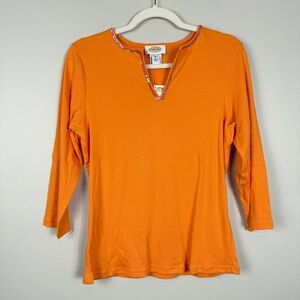 Talbots Top Womens Medium Sequin V-Neck Shirt Y2K Easter Preppy 70s Futuristic